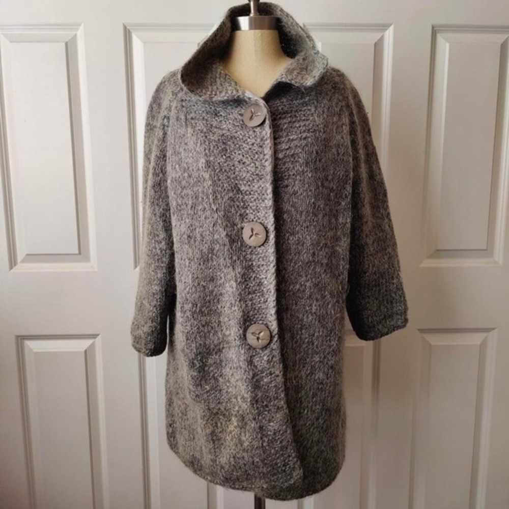 Vintage Handmade Chunky Mohair Sweater Coat Artsy Lagenlook Gray Lined Womens‎ L